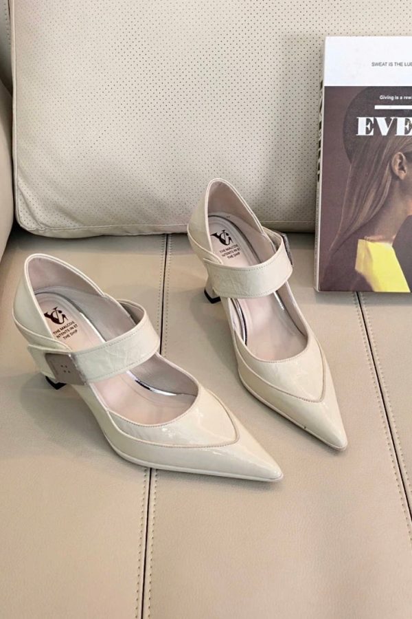 Stylish Splicing High Heels Blue Grey Cowhide Leather Pointed Toe