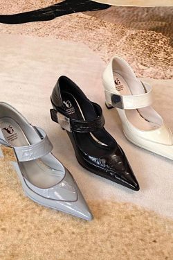 Stylish Splicing High Heels Blue Grey Cowhide Leather Pointed Toe