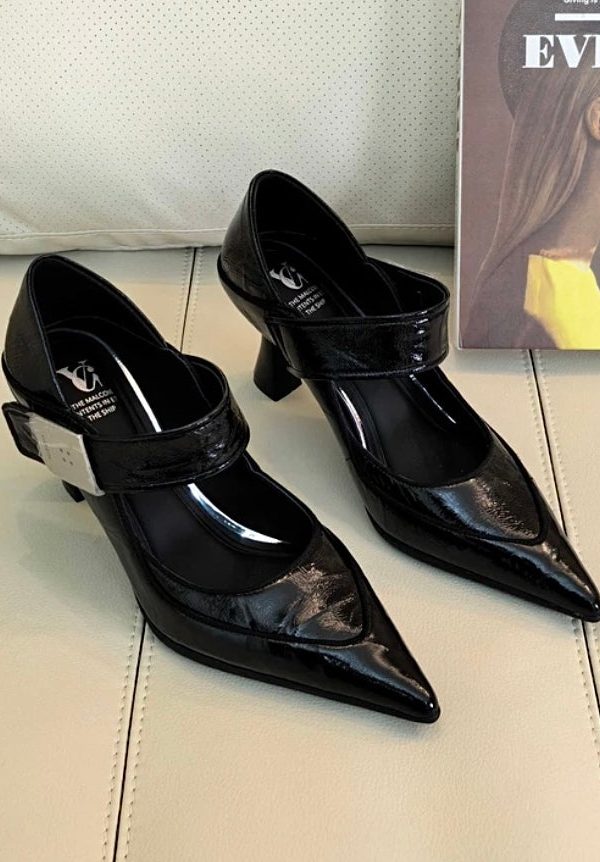 Stylish Splicing High Heels Blue Grey Cowhide Leather Pointed Toe