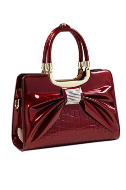 Stylish Versatile Black Bow Calf Leather Tote Handbag