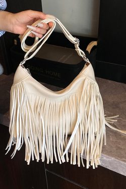 Stylish Versatile Black Tassel Faux Leather Shoulder Bag
