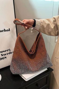 Stylish Versatile Brown Zircon Large Capacity Satchel Bag Handbag