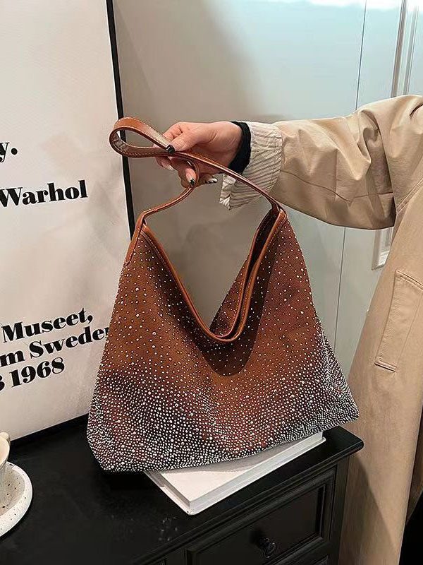 Stylish Versatile Brown Zircon Large Capacity Satchel Bag Handbag