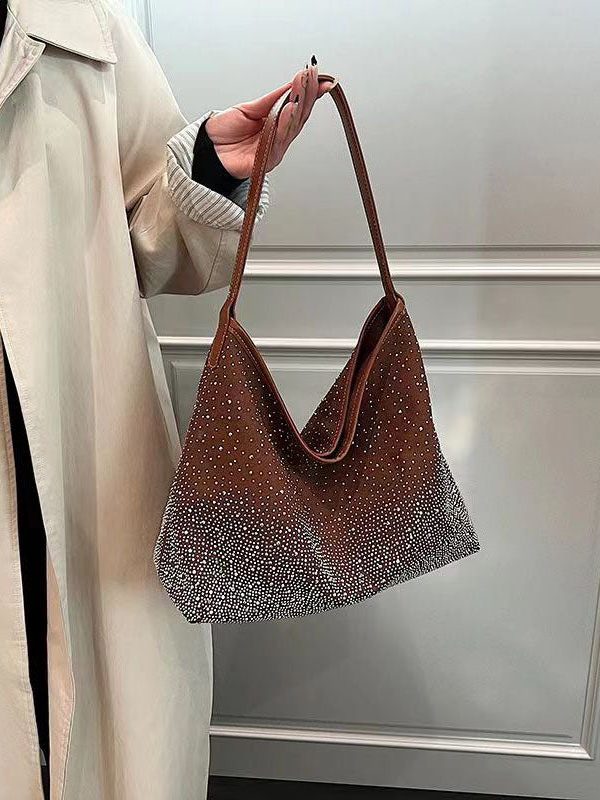 Stylish Versatile Brown Zircon Large Capacity Satchel Bag Handbag