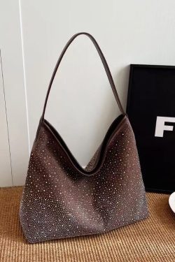 Stylish Versatile Brown Zircon Large Capacity Satchel Bag Handbag