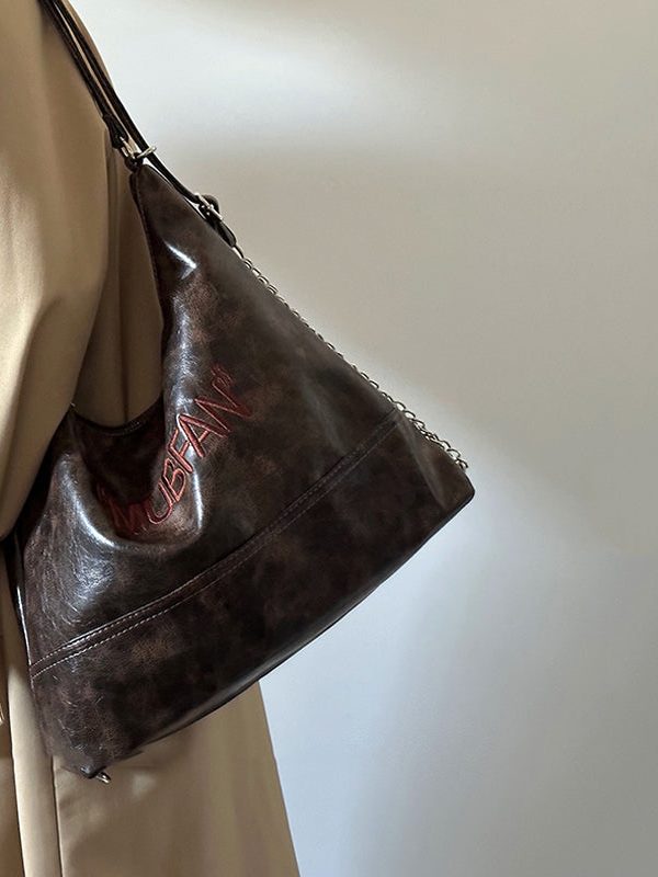 Stylish Versatile Coffee Faux Leather Satchel Bag Handbag