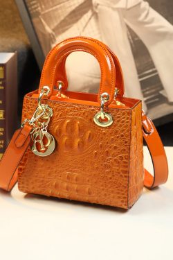 Stylish White Embossed Solid Durable Calf Leather Tote Handbag