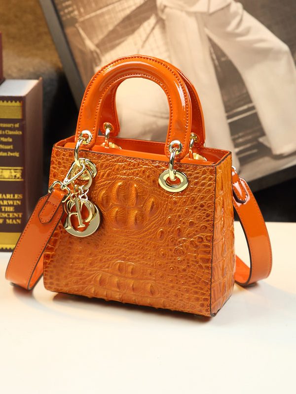 Stylish White Embossed Solid Durable Calf Leather Tote Handbag