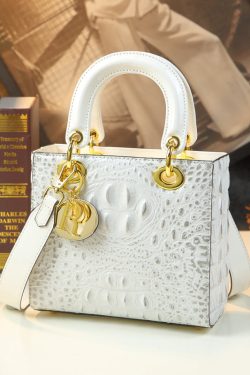 Stylish White Embossed Solid Durable Calf Leather Tote Handbag