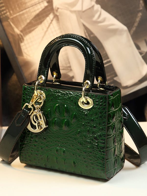 Stylish White Embossed Solid Durable Calf Leather Tote Handbag