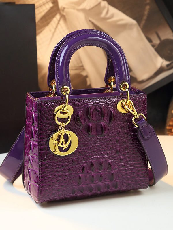 Stylish White Embossed Solid Durable Calf Leather Tote Handbag