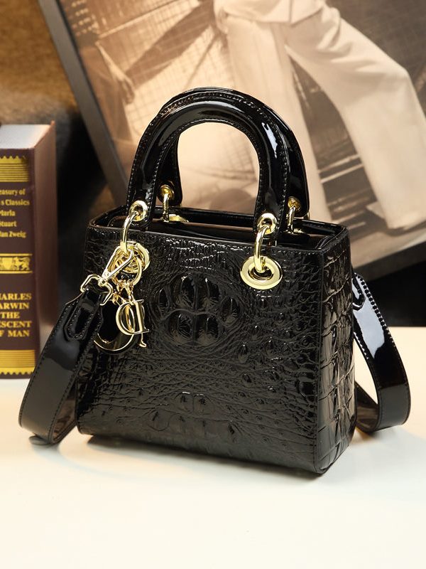 Stylish White Embossed Solid Durable Calf Leather Tote Handbag