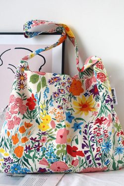 Summer Beige Print Large Capacity Canvas Satchel Bag Handbag