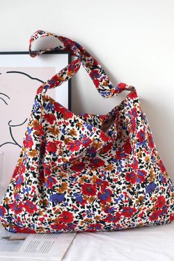 Summer Beige Print Large Capacity Canvas Satchel Bag Handbag