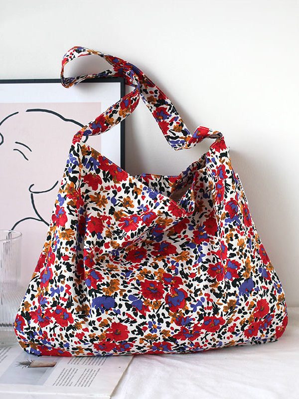 Summer Beige Print Large Capacity Canvas Satchel Bag Handbag