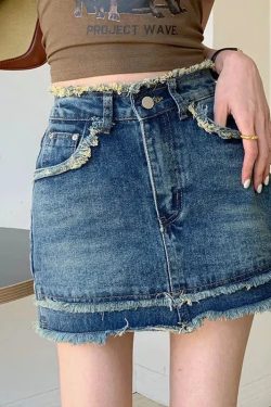 Tasseled Denim Mini Skort