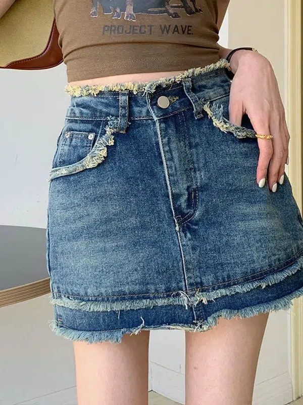 Tasseled Denim Mini Skort