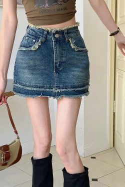 Tasseled Denim Mini Skort