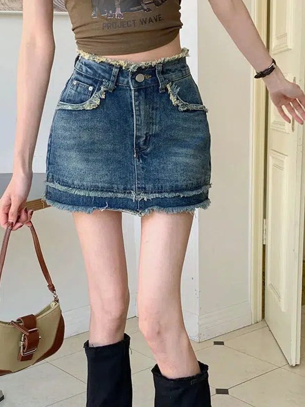 Tasseled Denim Mini Skort