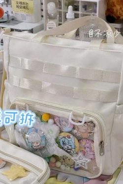 Transparent Ita Bag – Large Capacity Nylon Tote Crossbody Shoulder Handbag for Pins & Charms