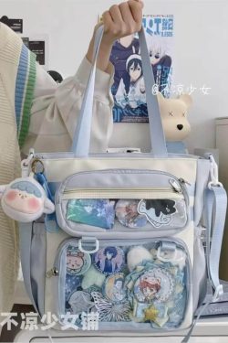 Transparent Ita Bag – Large Capacity Nylon Tote Crossbody Shoulder Handbag for Pins & Charms