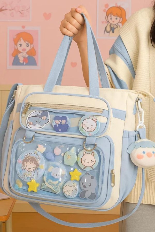 Transparent Ita Bag – Large Capacity Nylon Tote Crossbody Shoulder Handbag for Pins & Charms