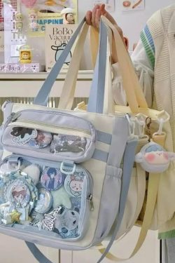 Transparent Ita Bag – Large Capacity Nylon Tote Crossbody Shoulder Handbag for Pins & Charms