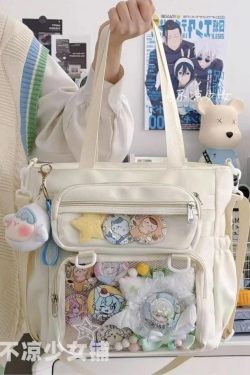 Transparent Ita Bag – Large Capacity Nylon Tote Crossbody Shoulder Handbag for Pins & Charms