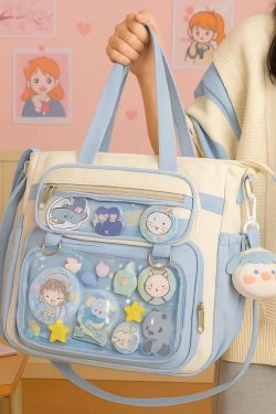 Transparent Ita Bag – Large Capacity Nylon Tote Crossbody Shoulder Handbag for Pins & Charms