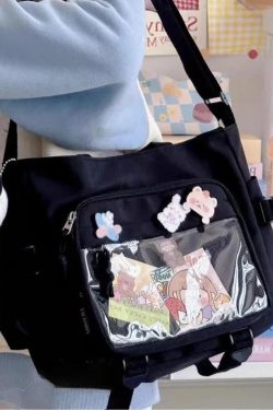 Transparent Pocket Ita Bag – Y2K Japanese Kawaii Nylon Crossbody Shoulder Handbag for Women & Girls