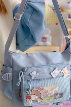Transparent Pocket Ita Bag – Y2K Japanese Kawaii Nylon Crossbody Shoulder Handbag for Women & Girls