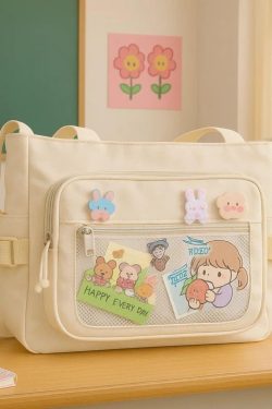 Transparent Pocket Ita Bag – Y2K Japanese Kawaii Nylon Crossbody Shoulder Handbag for Women & Girls