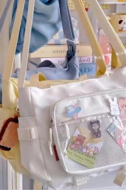 Transparent Pocket Ita Bag – Y2K Japanese Kawaii Nylon Crossbody Shoulder Handbag for Women & Girls