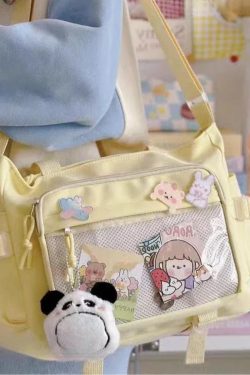 Transparent Pocket Ita Bag – Y2K Japanese Kawaii Nylon Crossbody Shoulder Handbag for Women & Girls