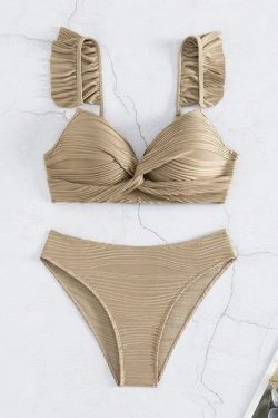 Twisted Bust Ruffled Straps Bikini Set
