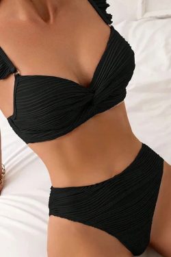 Twisted Bust Ruffled Straps Bikini Set