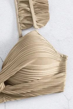 Twisted Bust Ruffled Straps Bikini Set