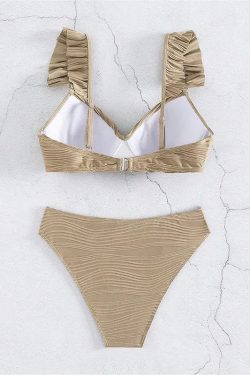 Twisted Bust Ruffled Straps Bikini Set