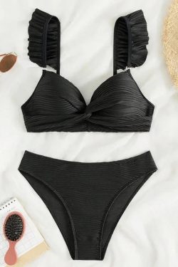 Twisted Bust Ruffled Straps Bikini Set