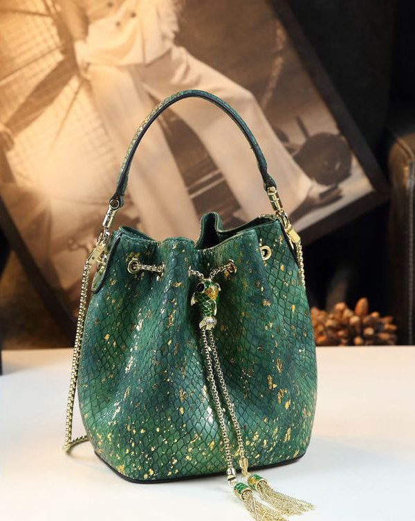 Unique Apricot Serpentine Large Capacity Faux Leather Messenger Bag