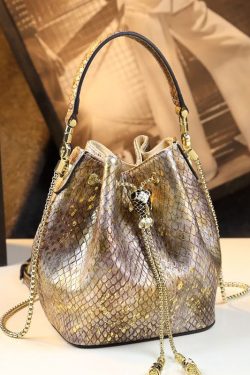 Unique Apricot Serpentine Large Capacity Faux Leather Messenger Bag