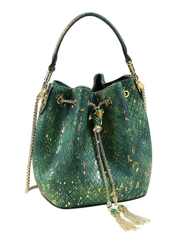 Unique Apricot Serpentine Large Capacity Faux Leather Messenger Bag