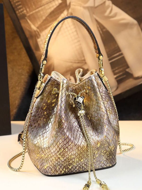 Unique Apricot Serpentine Large Capacity Faux Leather Messenger Bag