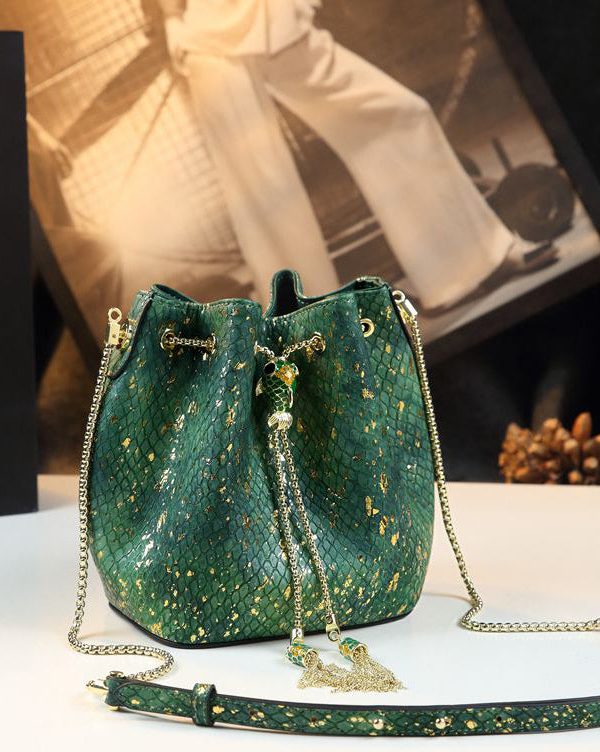 Unique Apricot Serpentine Large Capacity Faux Leather Messenger Bag