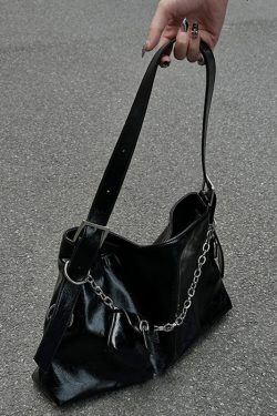 Unique Black Chain Linked Patchwork Faux Leather Messenger Bag