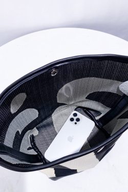 Unique Black Print Patchwork Large Capacity Canvas Bucket Bag