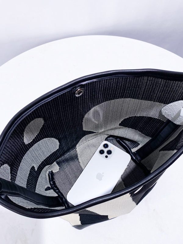 Unique Black Print Patchwork Large Capacity Canvas Bucket Bag