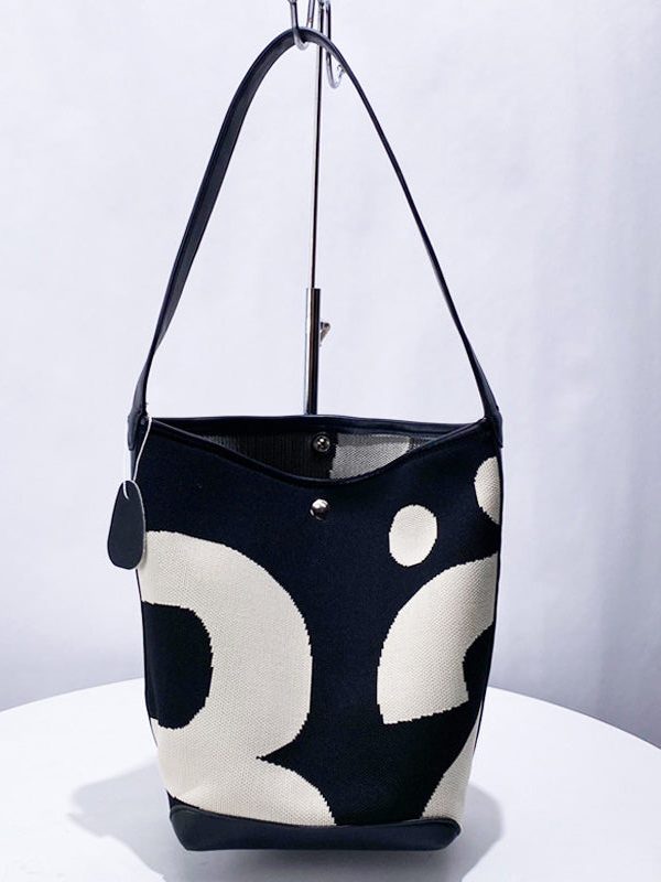 Unique Black Print Patchwork Large Capacity Canvas Bucket Bag