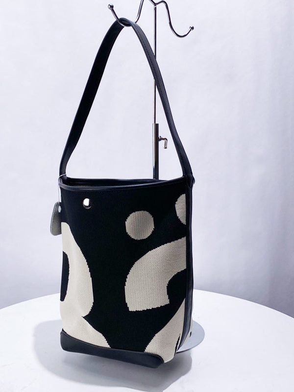 Unique Black Print Patchwork Large Capacity Canvas Bucket Bag
