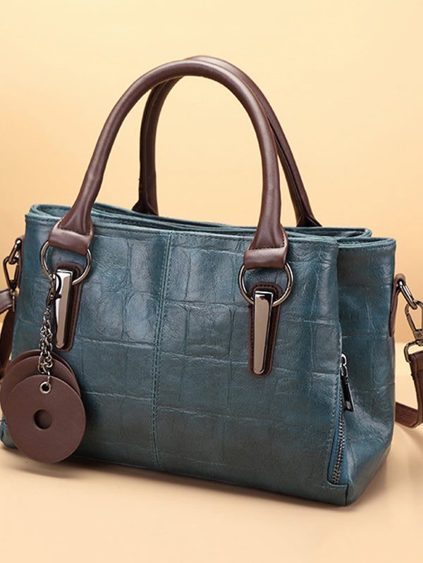 Unique Black Zippered Patchwork Faux Leather Messenger Bag